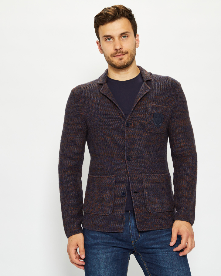 Жакет трикотажный мужской GROSTYLE 034663 GROSTYLE knit (сине-коричневый меланж), фото