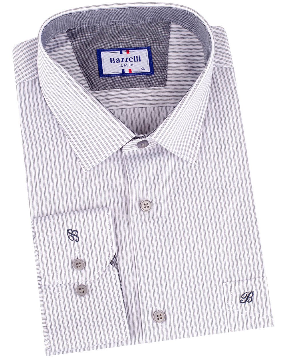Сорочка мужская Bazzelli 4848-2CRC (бело-серая полоска), фото