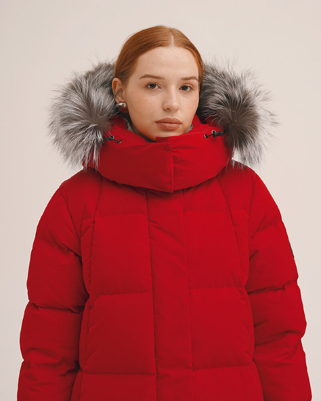 Пуховое пальто женское LAPLANGER Аманда Nordic Goose Енот (красный), фото 5