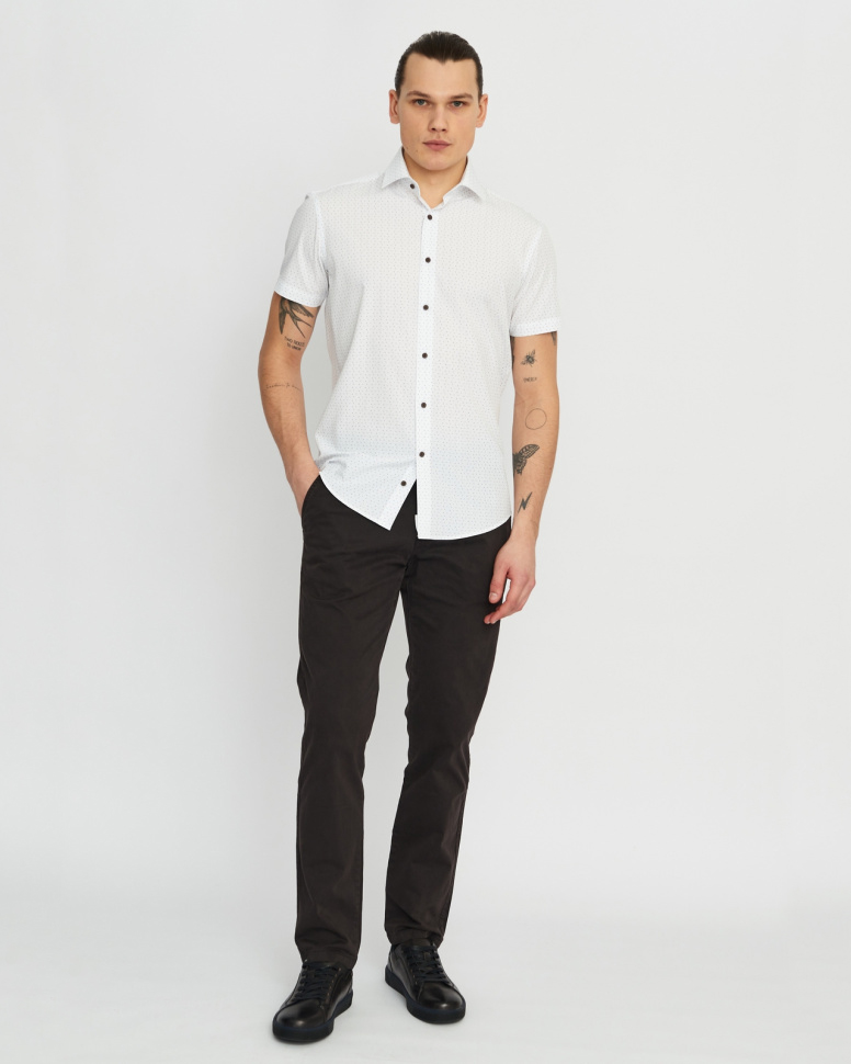 Сорочка мужская GROSTYLE TRENDY SS018140 кр/р. (белый/бежевый/синий), фото 3 Сорочка мужская GROSTYLE TRENDY SS018140 кр/р. (белый/бежевый/синий), фото 3