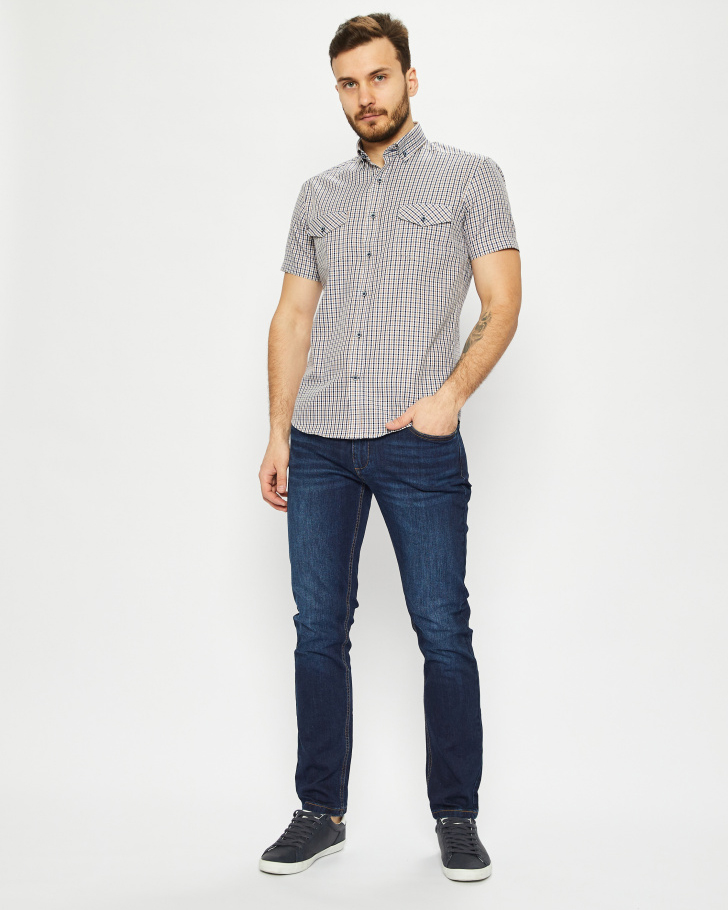 Сорочка мужская GROSTYLE TRENDY SS017671 к/р. (белый/синий/бежевый), фото 2