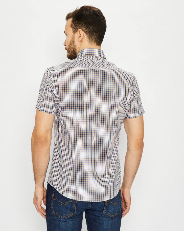 Сорочка мужская GROSTYLE TRENDY SS017671 к/р. (белый/синий/бежевый), фото 3