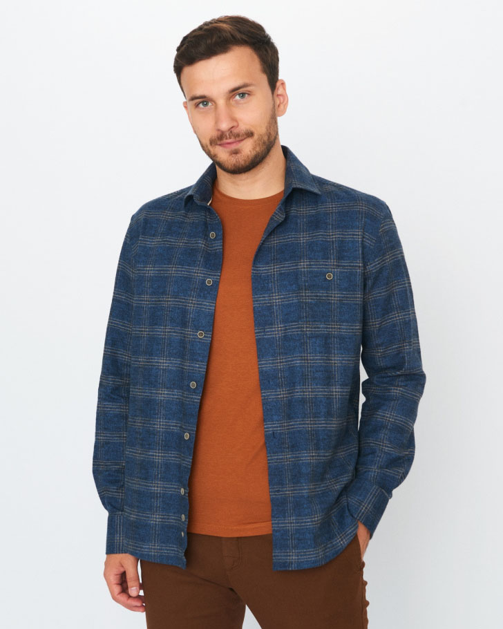 Сорочка мужская с длинным рукавом GROSTYLE SS018037 (UF74) GROSTYLE (синий/бежевый), фото Сорочка мужская с длинным рукавом GROSTYLE SS018037 (UF74) GROSTYLE (синий/бежевый), фото