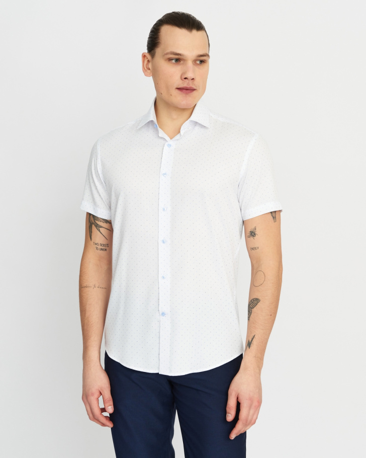Сорочка мужская GROSTYLE TRENDY SS018154 к/рук. (белый/голубой), фото Сорочка мужская GROSTYLE TRENDY SS018154 к/рук. (белый/голубой), фото